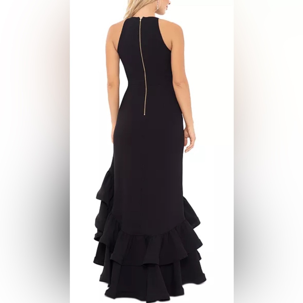 Tiered Ruffles Scuba Crepe Gown Color:Black  size 8 designer Betsy & Adam - Picture 4 of 6